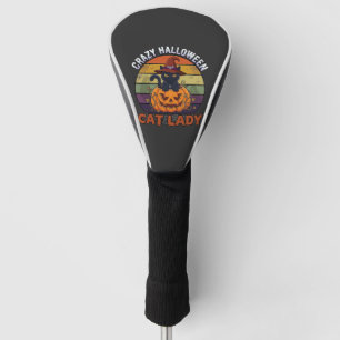 Crazy Halloween Cat Lady Black Pumpkin Witch Hat Golf Head Cover