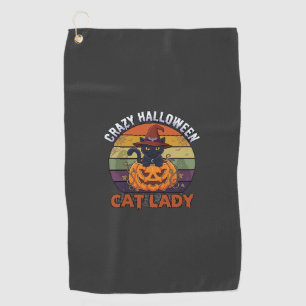 Crazy Halloween Cat Lady Black Pumpkin Witch Hat Golf Towel
