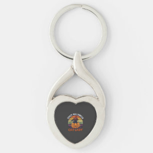 Crazy Halloween Cat Lady Black Pumpkin Witch Hat Key Ring