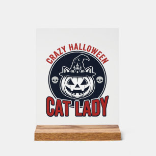 Crazy Halloween Cat Lady Vintage Witch Cat Shirt_1 Acrylic Sign