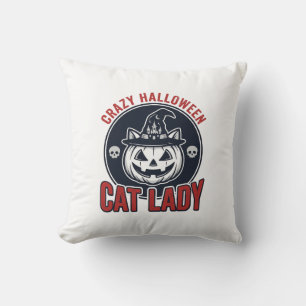 Crazy Halloween Cat Lady Vintage Witch Cat Shirt_1 Cushion