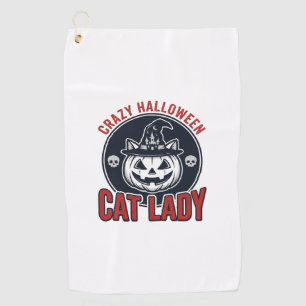 Crazy Halloween Cat Lady Vintage Witch Cat Shirt_1 Golf Towel