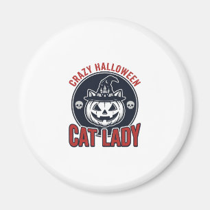 Crazy Halloween Cat Lady Vintage Witch Cat Shirt_1 Magnet