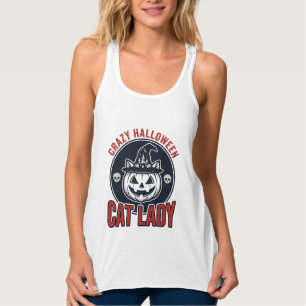 Crazy Halloween Cat Lady Vintage Witch Cat Shirt_1 Singlet