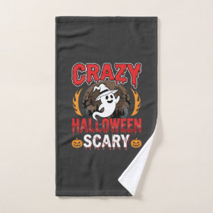 Crazy Halloween Scary Ghost and Pumpkin Design Hand Towel