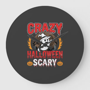 Crazy Halloween Scary Ghost and Pumpkin Design Large Clock