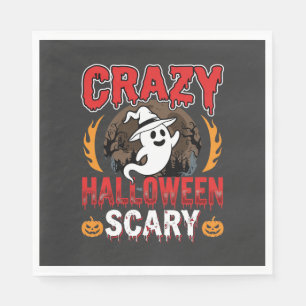 Crazy Halloween Scary Ghost and Pumpkin Design Napkin