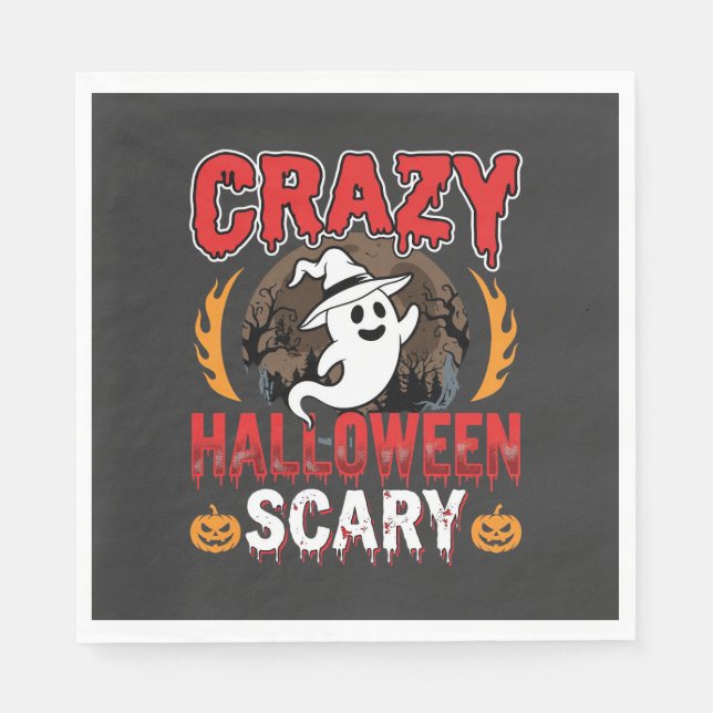 Crazy Halloween Scary Ghost and Pumpkin Design Napkin (Front)