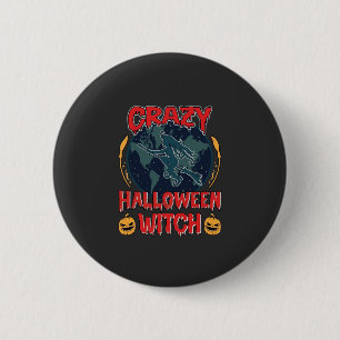 Crazy Halloween Witch Pumpkin Flying Moon Spooky N 6 Cm Round Badge