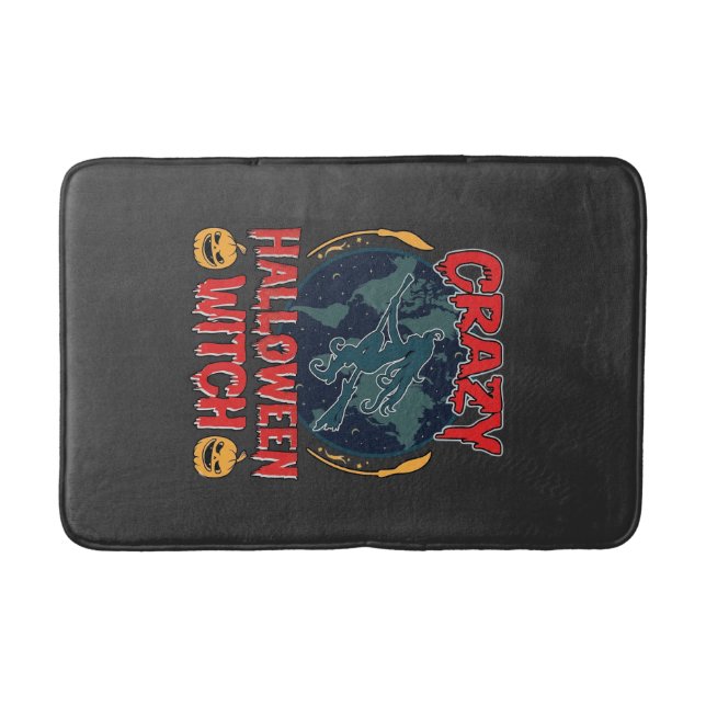 Crazy Halloween Witch Pumpkin Flying Moon Spooky N Bath Mat (Front)
