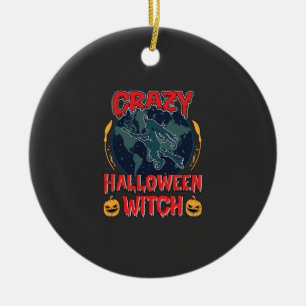 Crazy Halloween Witch Pumpkin Flying Moon Spooky N Ceramic Tree Decoration