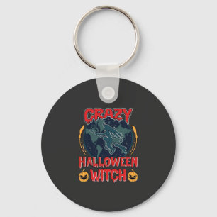 Crazy Halloween Witch Pumpkin Flying Moon Spooky N Key Ring