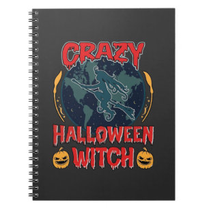 Crazy Halloween Witch Pumpkin Flying Moon Spooky N Notebook