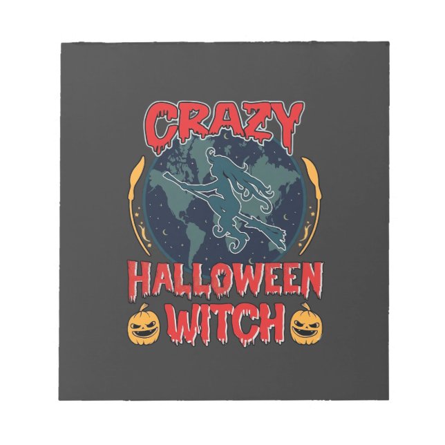 Crazy Halloween Witch Pumpkin Flying Moon Spooky N Notepad (Front)