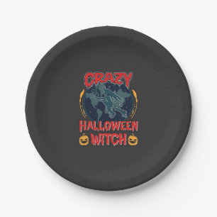 Crazy Halloween Witch Pumpkin Flying Moon Spooky N Paper Plate