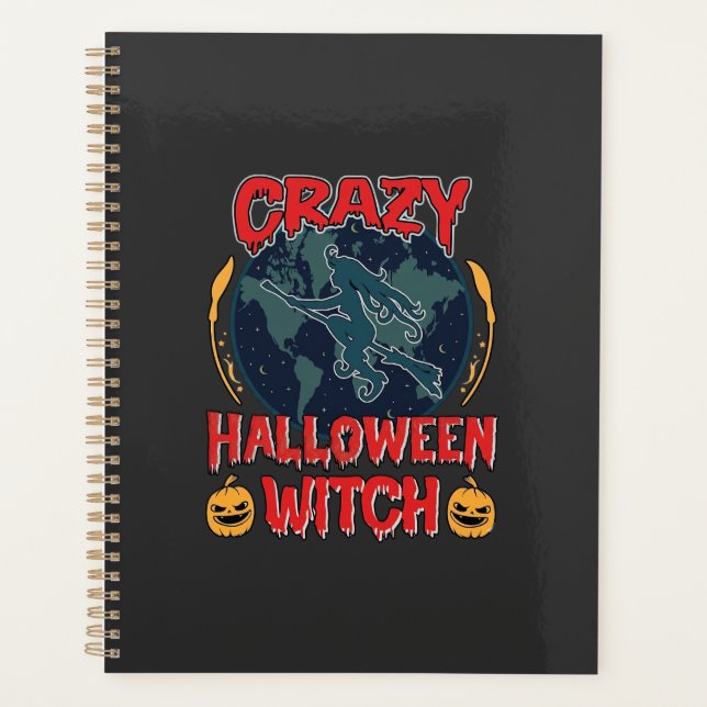 Crazy Halloween Witch Pumpkin Flying Moon Spooky N Planner (Front)