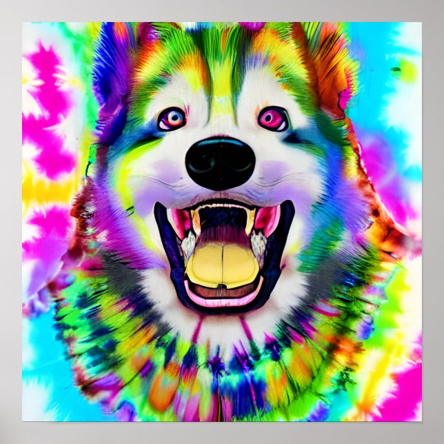 Crazy Happy Akita Dog Art Portrait Poster (Front)