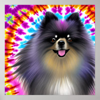 Crazy Happy Black Pomeranian Dog Tie Dye Art