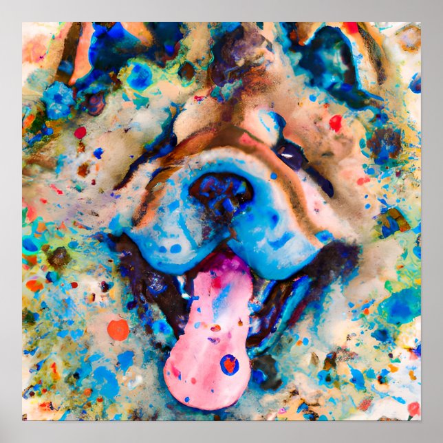 Crazy Happy Chow Chow Dog Art Portrait Poster (Front)