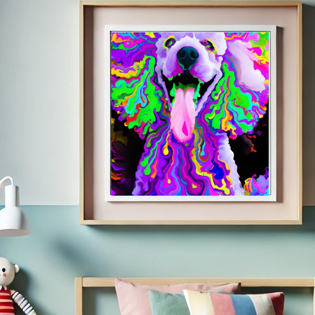 Crazy Happy Poodle Dog Art Portrait  Poster (Creator Uploaded)