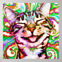 Crazy Happy Tabby Cat Portrait Art