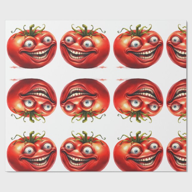 Crazy Happy Tomato Cartoon Funny  Wrapping Paper (Flat)