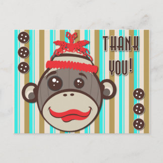 Crazy Hat Sock Monkey Thank You Postcard