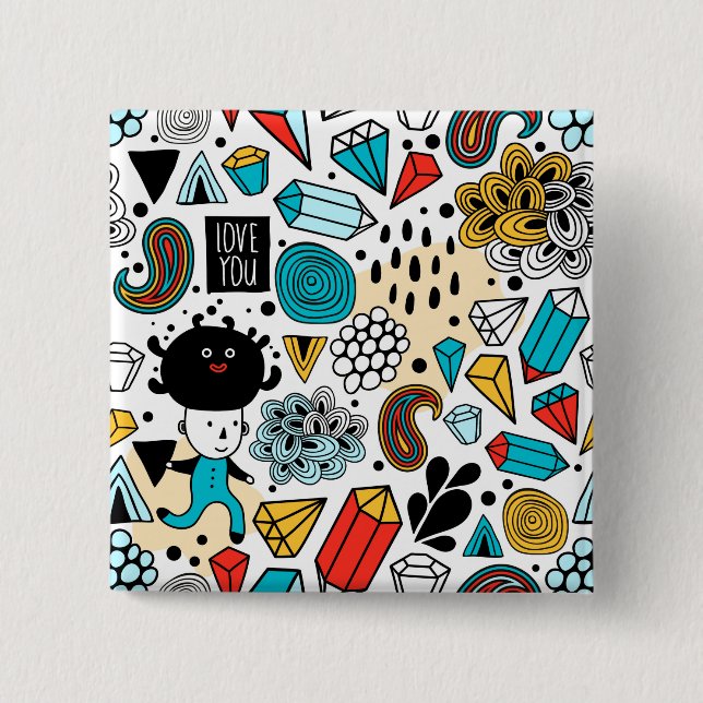 Crazy head 15 cm square badge (Front)