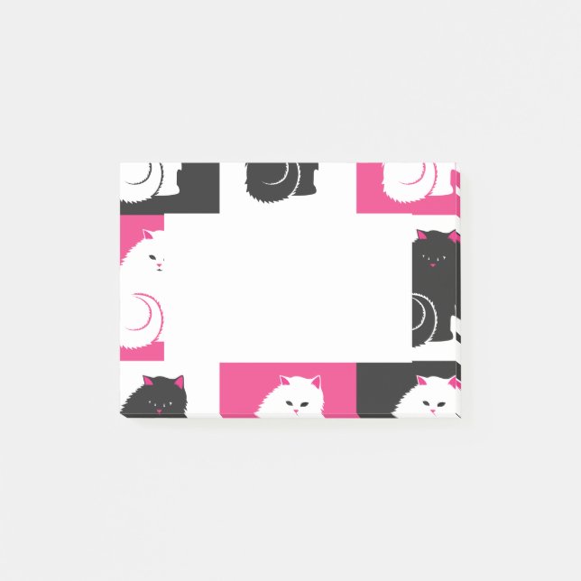 Crazy Hot Pink Kitty Cat Pattern Post-it Notes (Front)