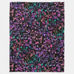 Crazy Hot Pink Rainbow Music Notes Fleece Blanket