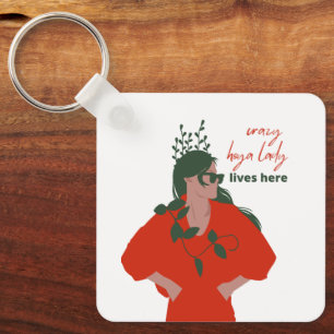 Crazy Hoya Lady Lives Here Funny Plant Hobby Key Ring