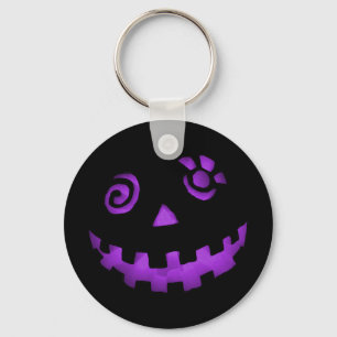 Crazy Jack O Lantern Pumpkin Face Purple Key Ring