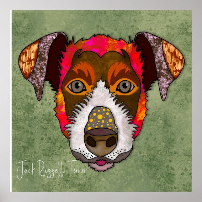 Crazy Jack Russell Terrier dog face hand-painted  Poster (Front)