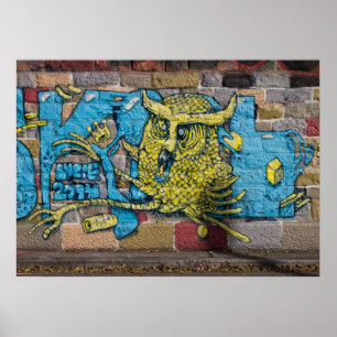 Crazy Kind Of Fantasy Horned Owl Graffiti Poster