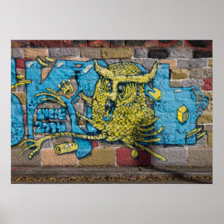 Crazy Kind Of Fantasy Horned Owl Graffiti Poster