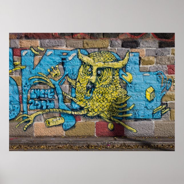 Crazy Kind Of Fantasy Horned Owl Graffiti Poster (Front)
