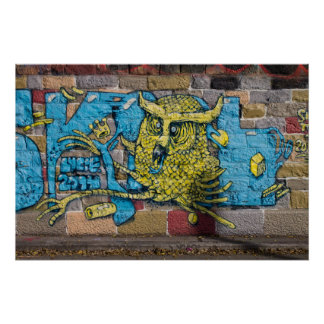 Crazy Kind Of Fantasy Horned Owl Graffiti Poster