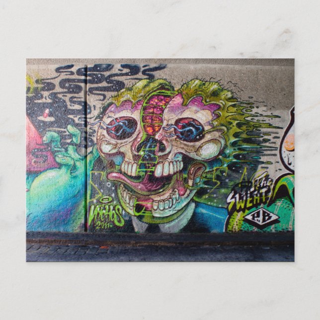 Crazy Kind Of Horror Skull Graffiti Postcard (Front)