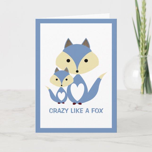 Crazy Like a Fox, Blue Fox Burlap Card (Front)
