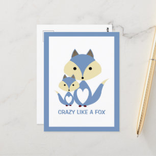 Crazy Like a Fox, Blue Fox Burlap Postcard
