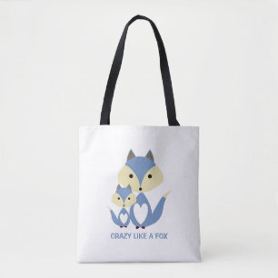 Crazy Like a Fox, Blue Fox Burlap Tote Bag