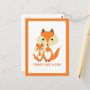 Crazy Like a Fox, Orange Fox Burlap Postcard