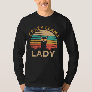 Crazy Llama Lady  Llama Wearing Sunglasses Farmer T-Shirt