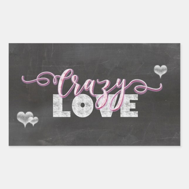 Crazy Love Hearts Chalkboard Rectangular Sticker (Front)