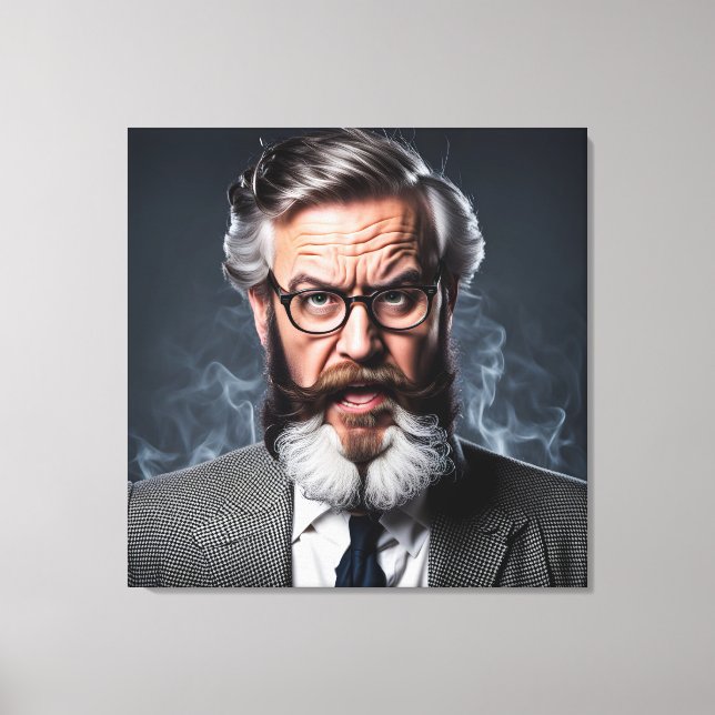 Crazy mad professor with beard canvas print (Front)