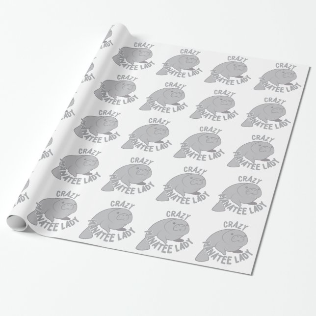 Crazy Manatee Lady Wrapping Paper (Unrolled)