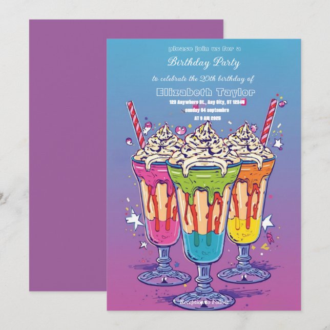 Crazy Milkshake Party Invitation – Colorful Sweet (Front/Back)