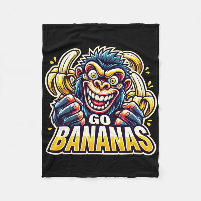 Crazy Monkey Go Bananas Sticker  Fleece Blanket (Front)
