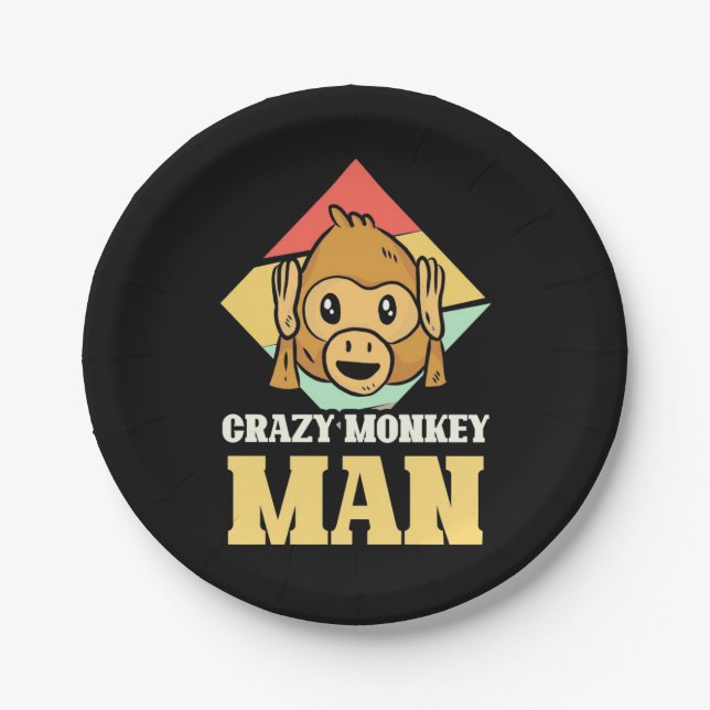 Crazy Monkey Man Paper Plate (Front)