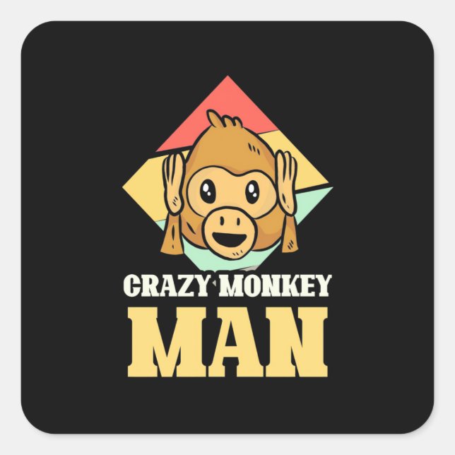 Crazy Monkey Man Square Sticker (Front)